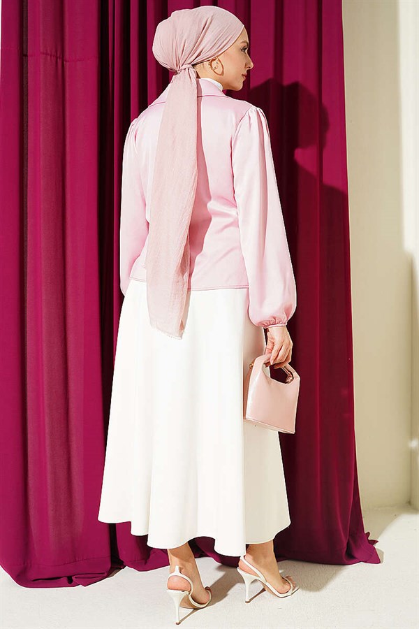 Side-Tie Satin Blouse Pink