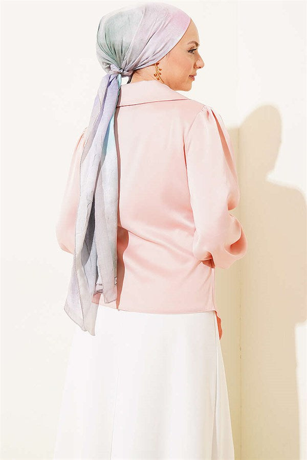 Side-Tie Satin Blouse Powder Pink