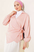 Side-Tie Satin Blouse Powder Pink