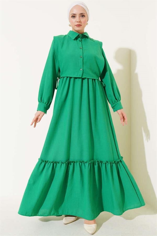 Side Tie Vest Elastic Waist Dress Benetton