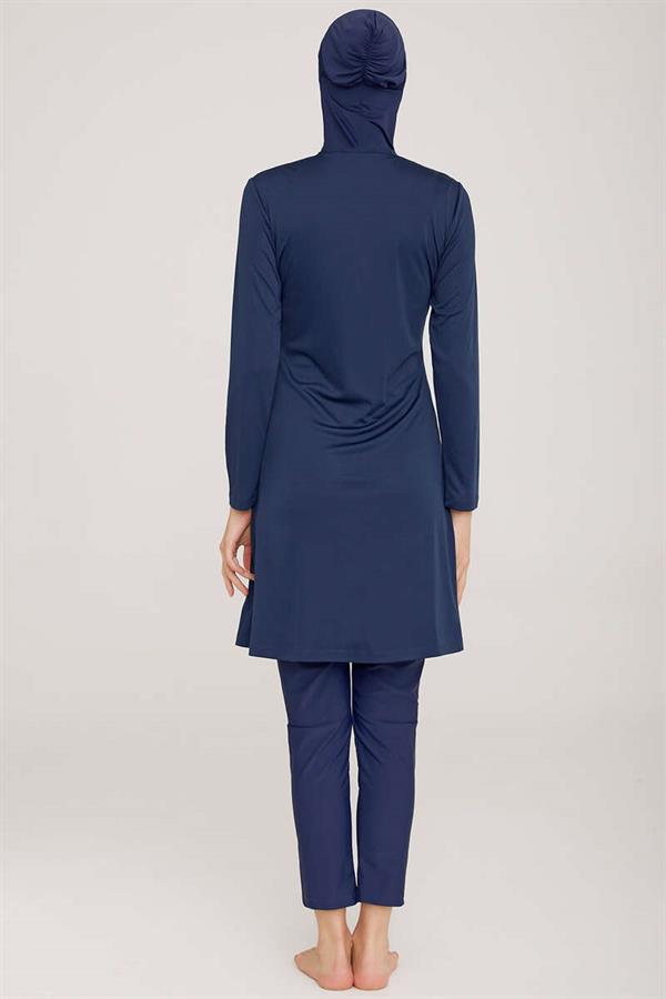 Side Stripe Detailed Hijab Burkini Light Navy Blue