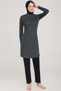 Side Stripe Detailed Hijab Burkini Anthracite