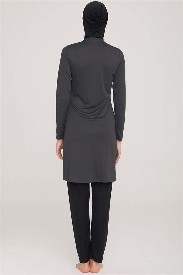 Side Stripe Detailed Hijab Burkini Anthracite