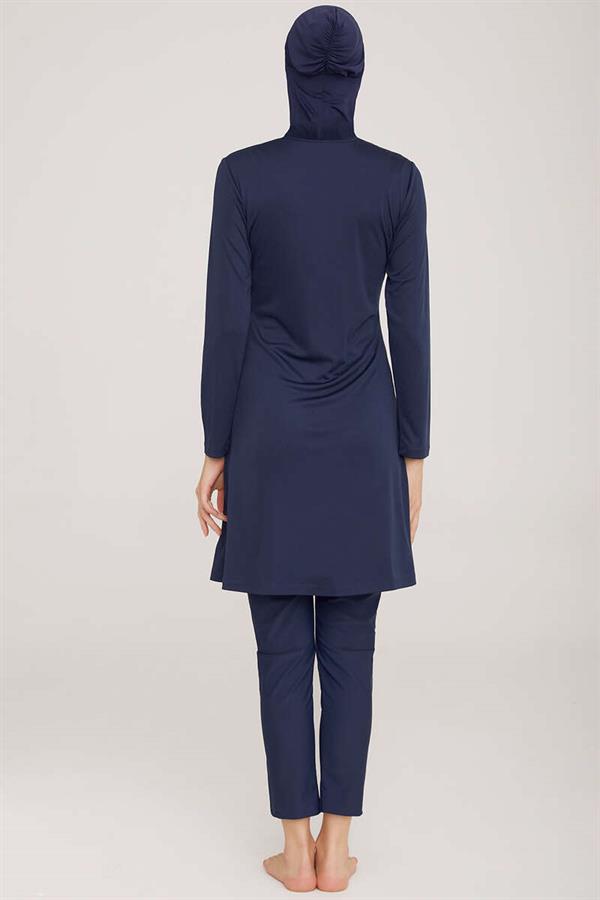 Side Stripe Detailed Hijab Burkini Dark Navy Blue