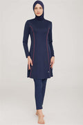 Side Stripe Detailed Hijab Burkini Dark Navy Blue