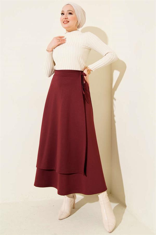 Side Tie Scuba Skirt, Burgundy