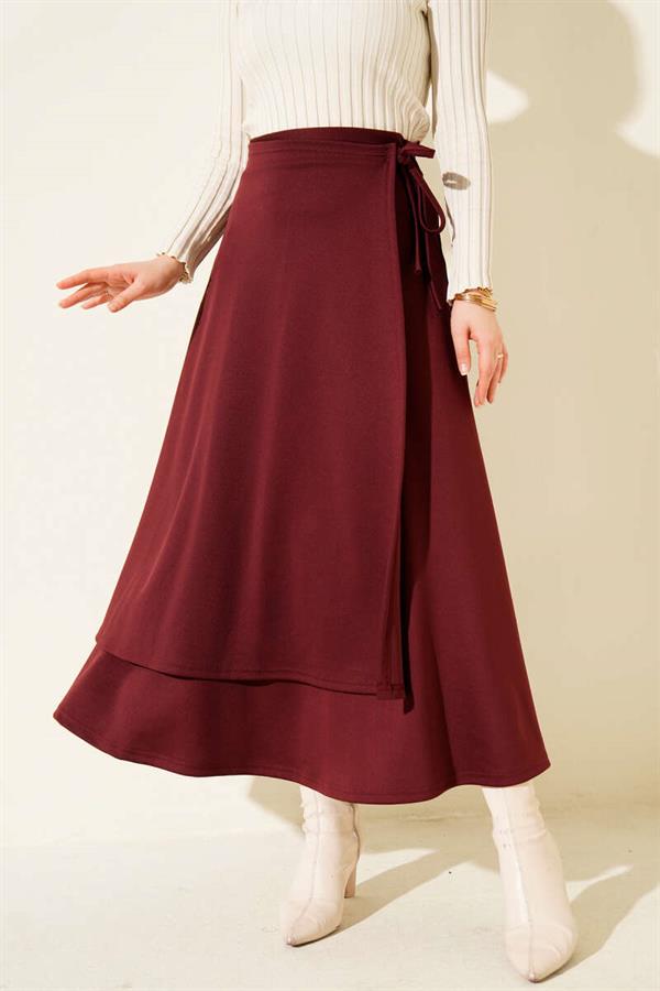 Side Tie Scuba Skirt, Burgundy