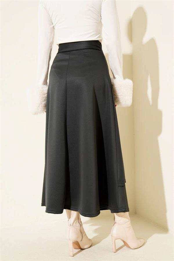 Side Tie-Up Scuba Skirt, Smoke Grey