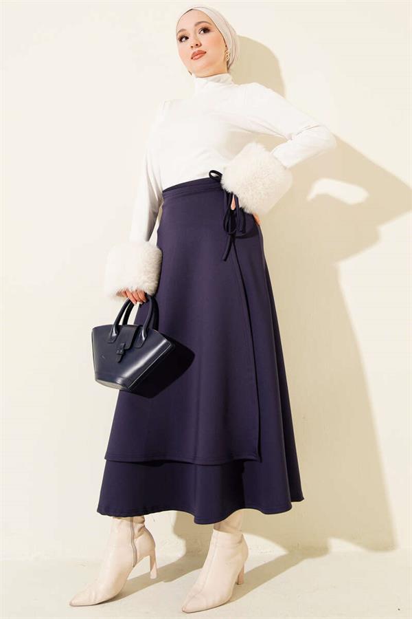 Navy Blue Scuba Skirt with Side Tie