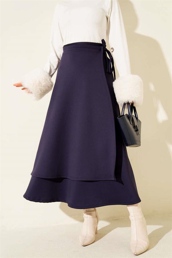 Navy Blue Scuba Skirt with Side Tie
