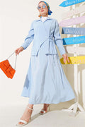 2 Piece Set with Side Rope Tie and Skirt Blue