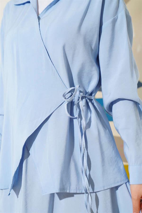 2 Piece Set with Side Rope Tie and Skirt Blue