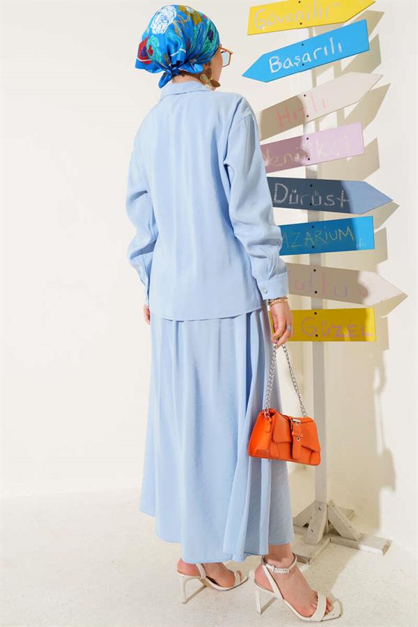 2 Piece Set with Side Rope Tie and Skirt Blue