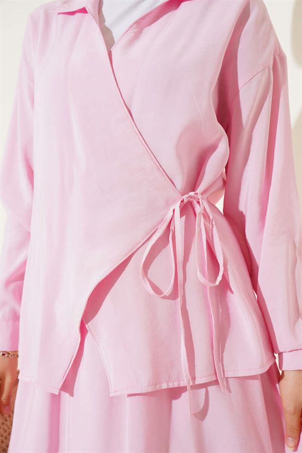 Pink 2 Piece Set with Side Rope Tie and Skirt