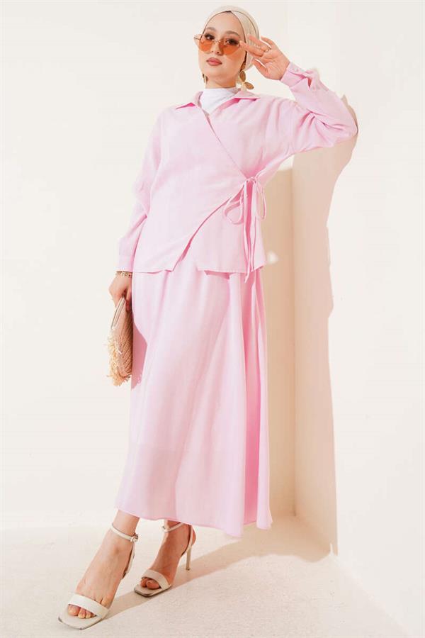 Pink 2 Piece Set with Side Rope Tie and Skirt