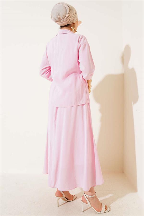 Pink 2 Piece Set with Side Rope Tie and Skirt