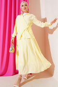 Two Piece Yellow Skirted Suit with Side Rope Tie