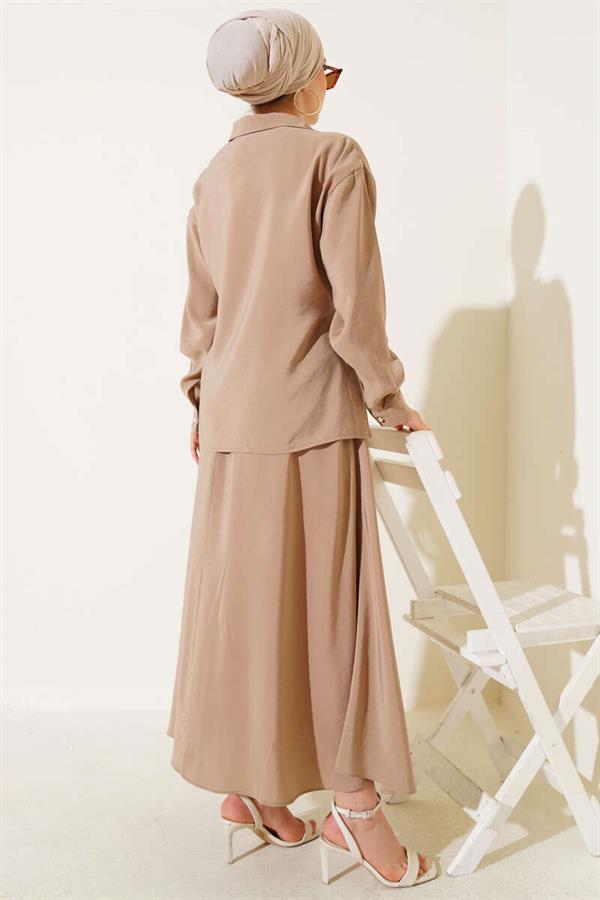 Two Piece Mink Suit with Side Rope Tie and Skirt