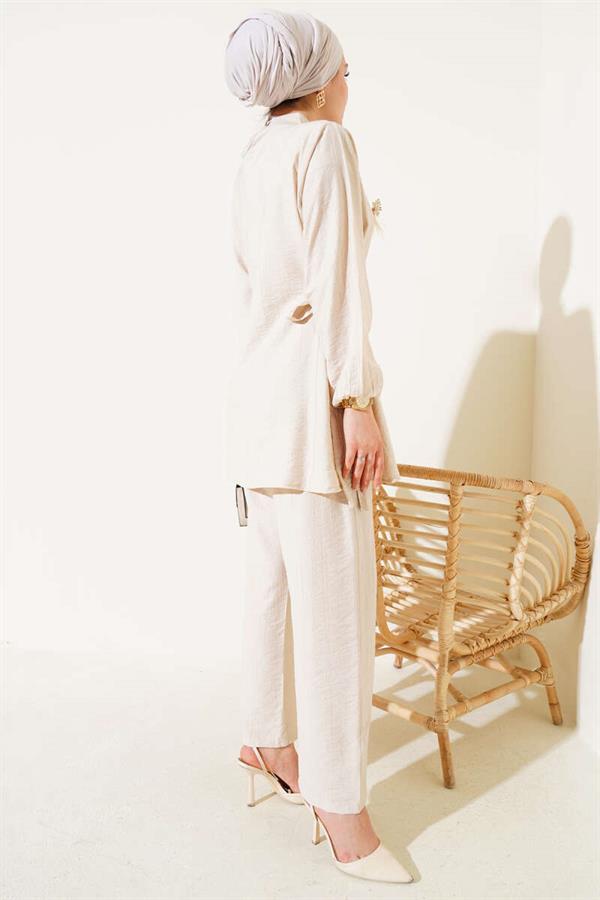 Side Tie Tunic 2 Piece Set Beige