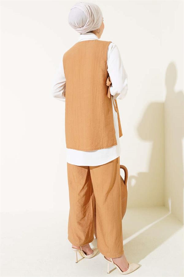 Three Piece Set Camel with Side Tie