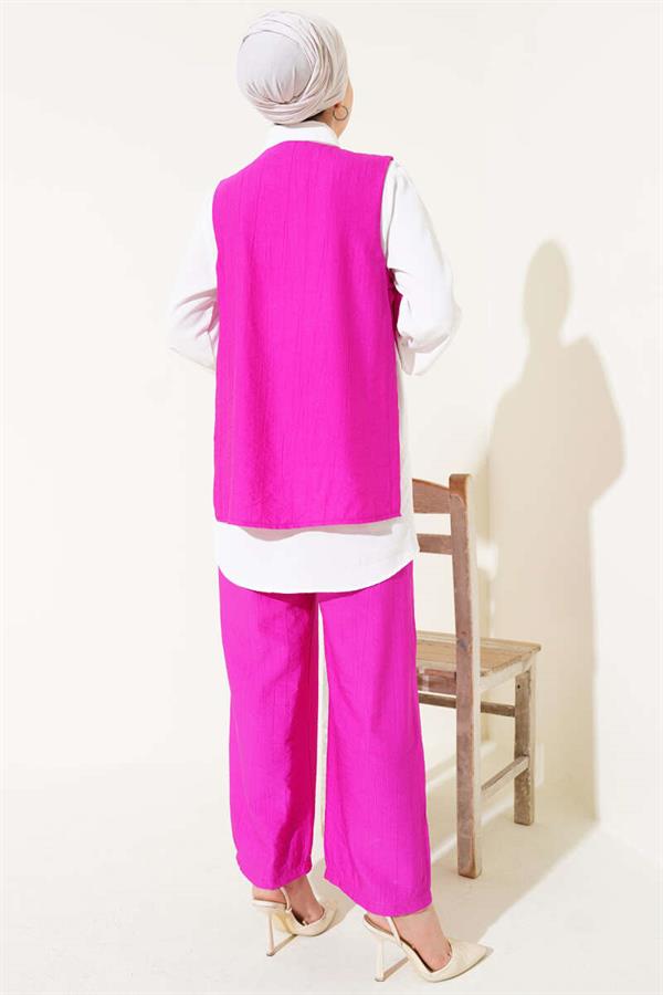 Side Tie Three Piece Suit Fuchsia