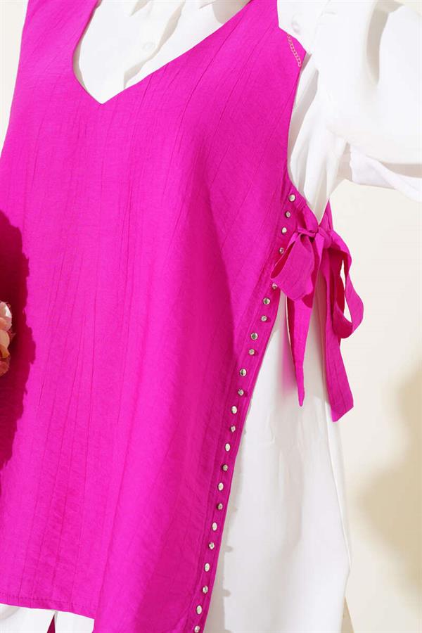 Side Tie Three Piece Suit Fuchsia