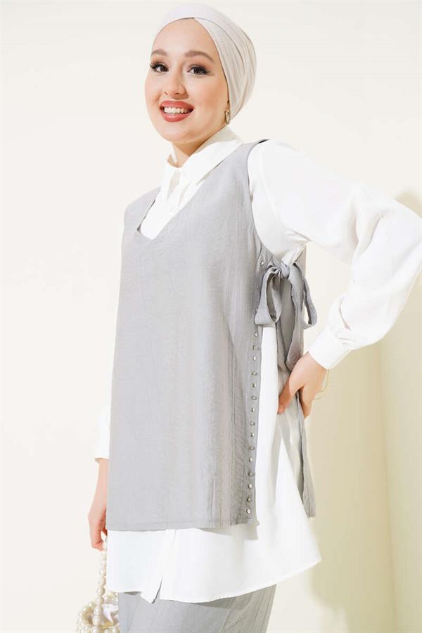 Three Piece Set with Side Ties Gray