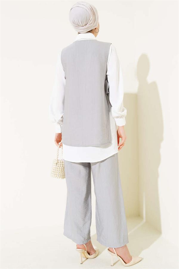Three Piece Set with Side Ties Gray