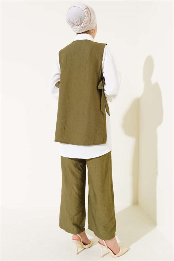 Three Piece Suit Khaki with Side Ties