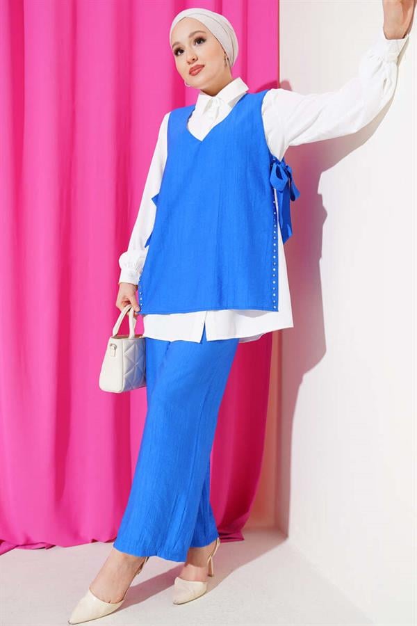 Three Piece Set with Side Ties Saxe