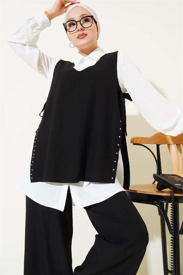 Three Piece Set with Side Ties Black