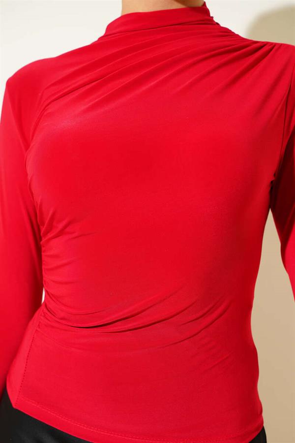 Sandy Blouse Red with Side Gathering Detail