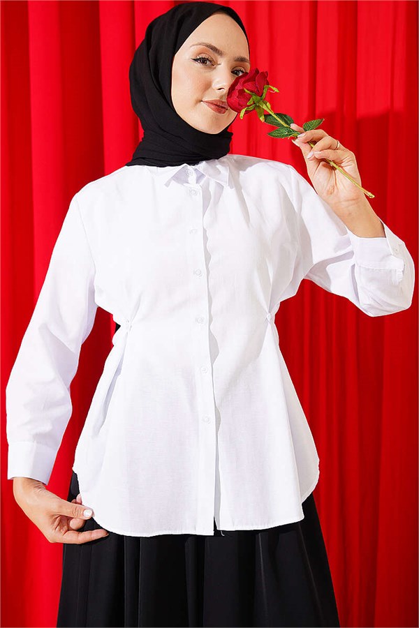 White Shirt with Button Detail on the Sides