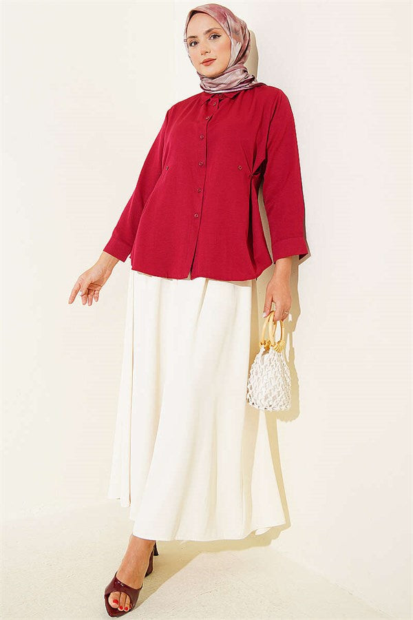 Burgundy Shirt with Button Detail on the Sides
