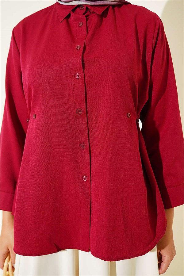 Burgundy Shirt with Button Detail on the Sides