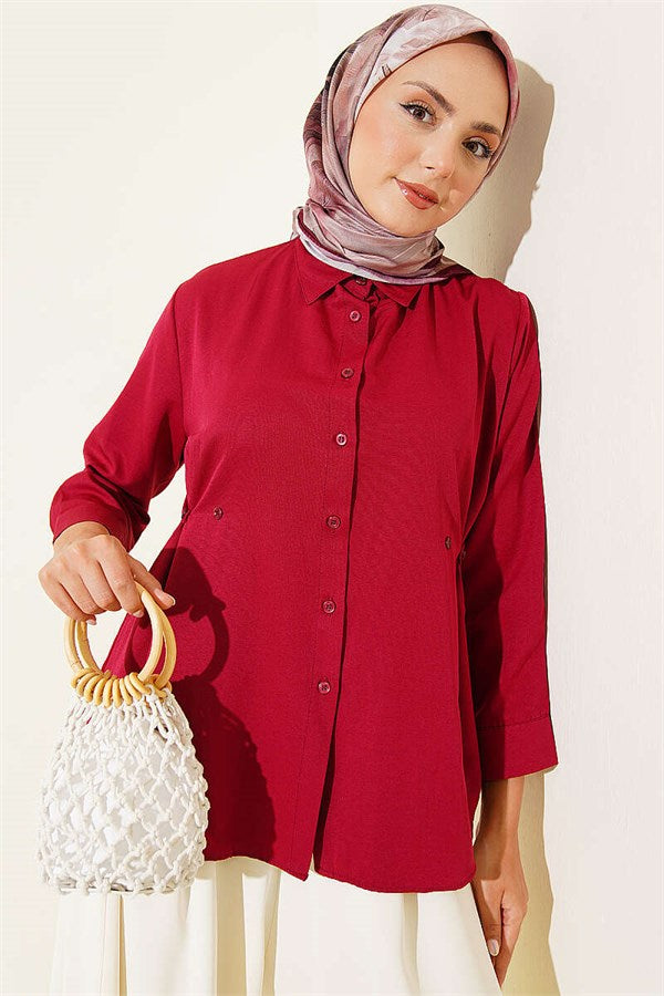 Burgundy Shirt with Button Detail on the Sides