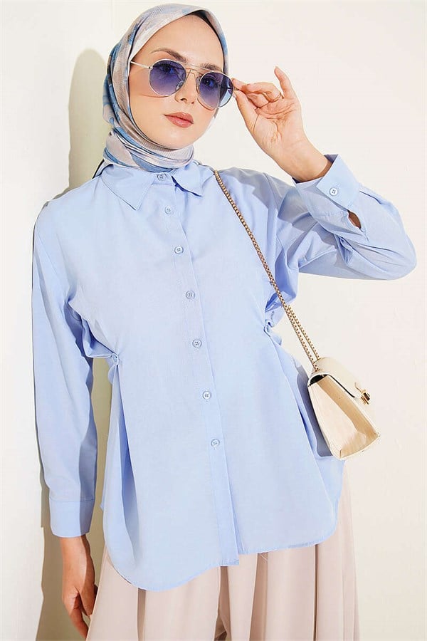 Shirt with Button Detail on the Sides, Ice Blue