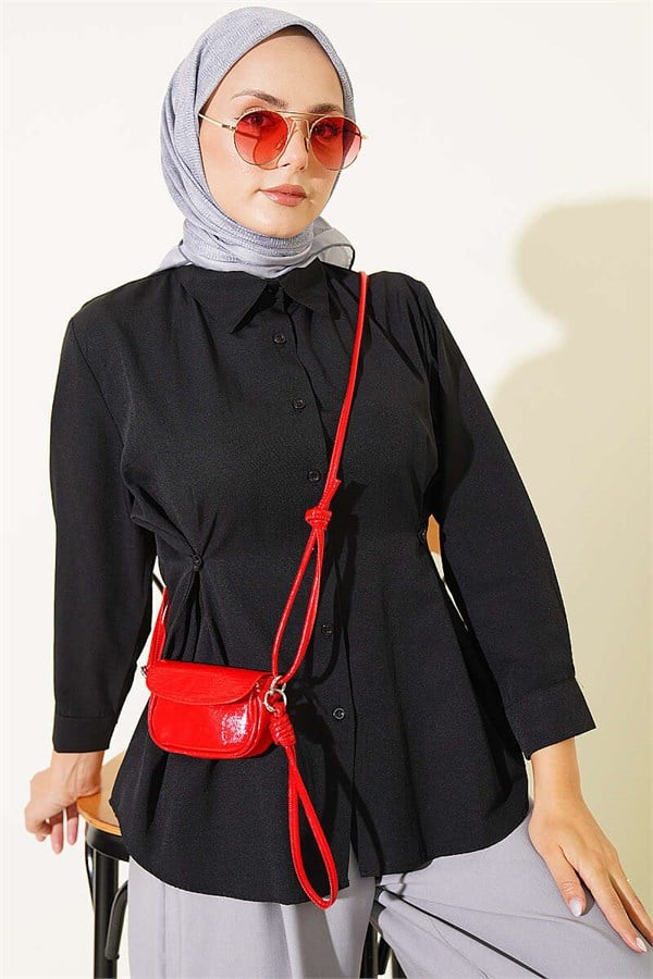 Shirt with Button Detail on the Sides, Black
