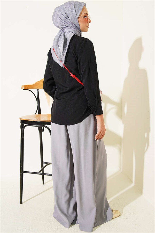 Shirt with Button Detail on the Sides, Black