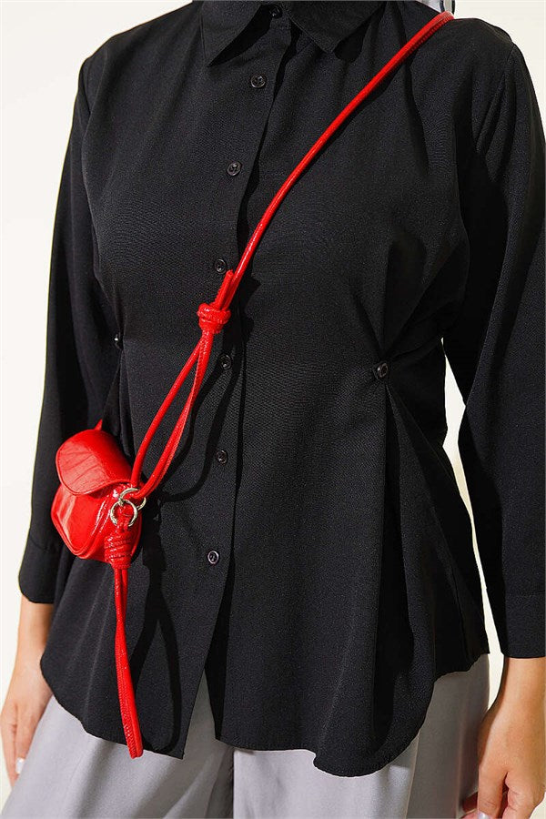 Shirt with Button Detail on the Sides, Black