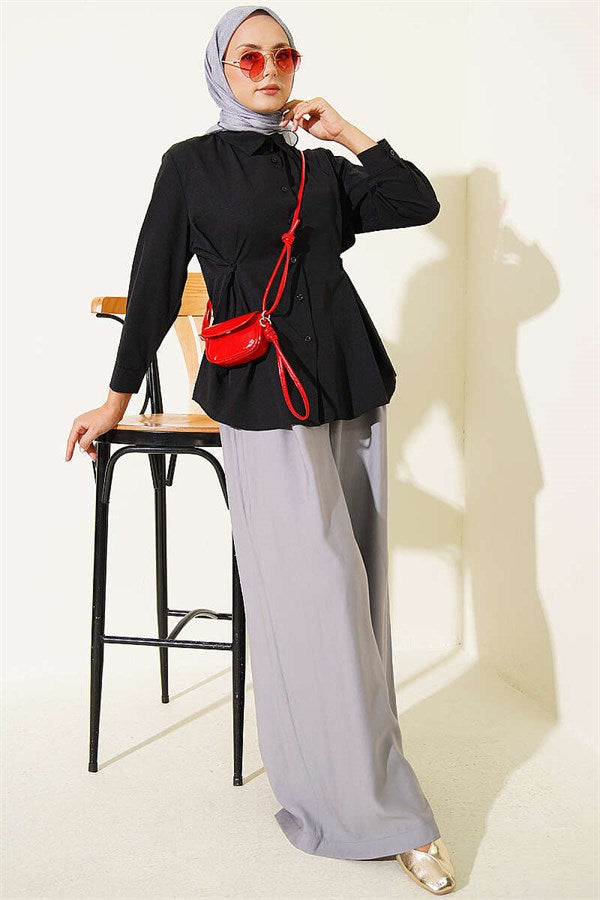 Shirt with Button Detail on the Sides, Black