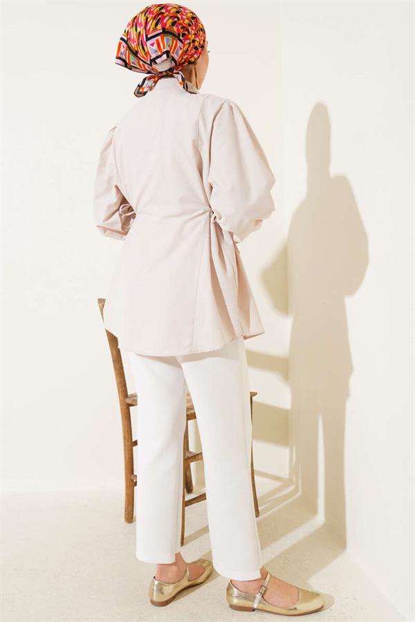 Basic Shirt with Side Rope Ties Beige