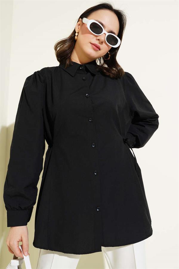 Basic Shirt with Side Rope Ties Black