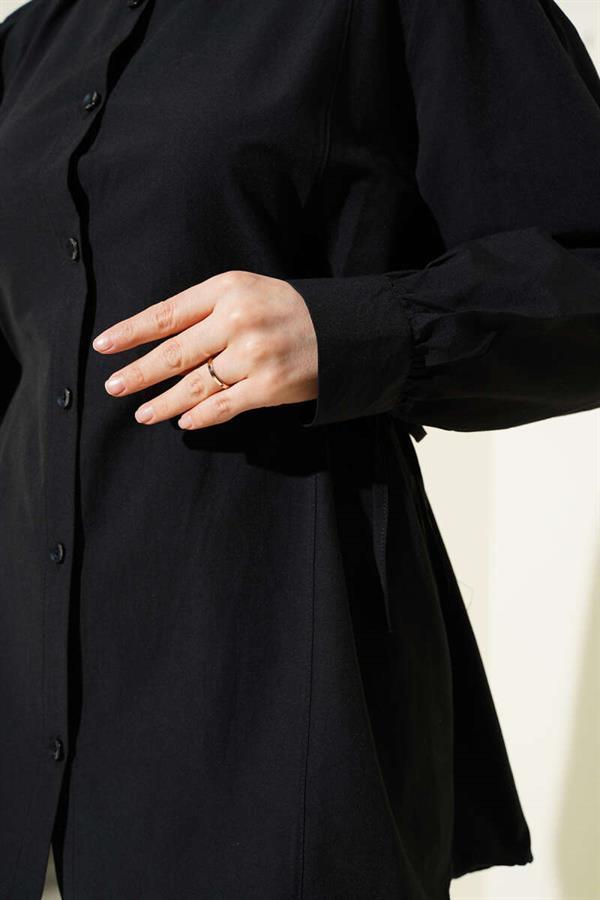 Basic Shirt with Side Rope Ties Black