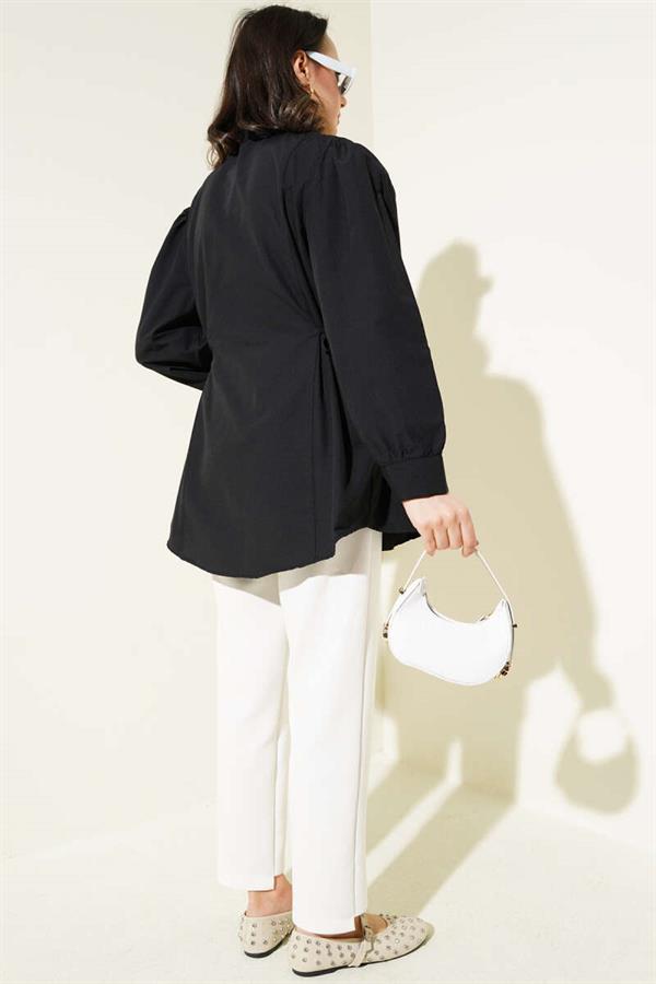 Basic Shirt with Side Rope Ties Black