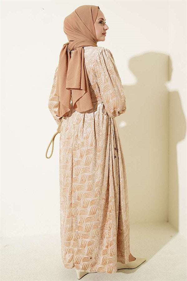 Beige Dress with Side Tie Ties