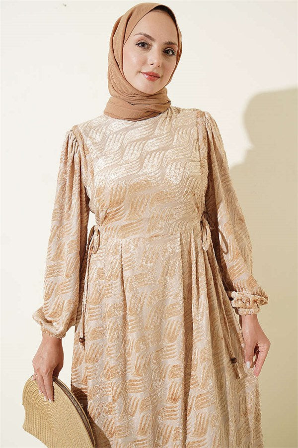 Beige Dress with Side Tie Ties