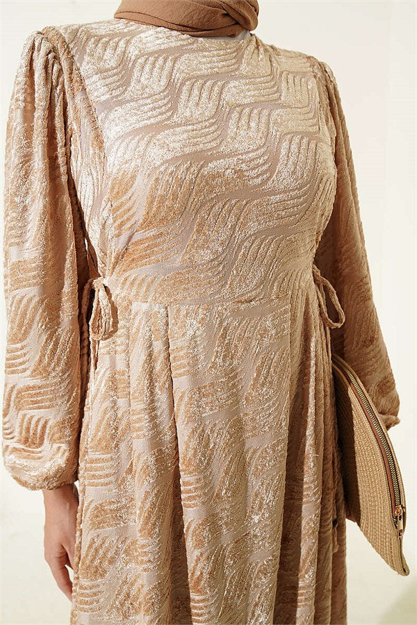 Beige Dress with Side Tie Ties