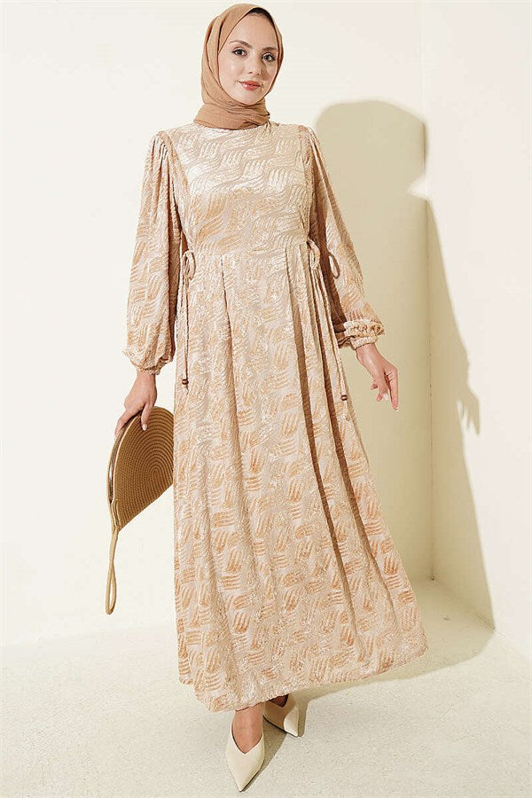 Beige Dress with Side Tie Ties