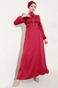 Satin Dress with Side Rope Ties Burgundy
